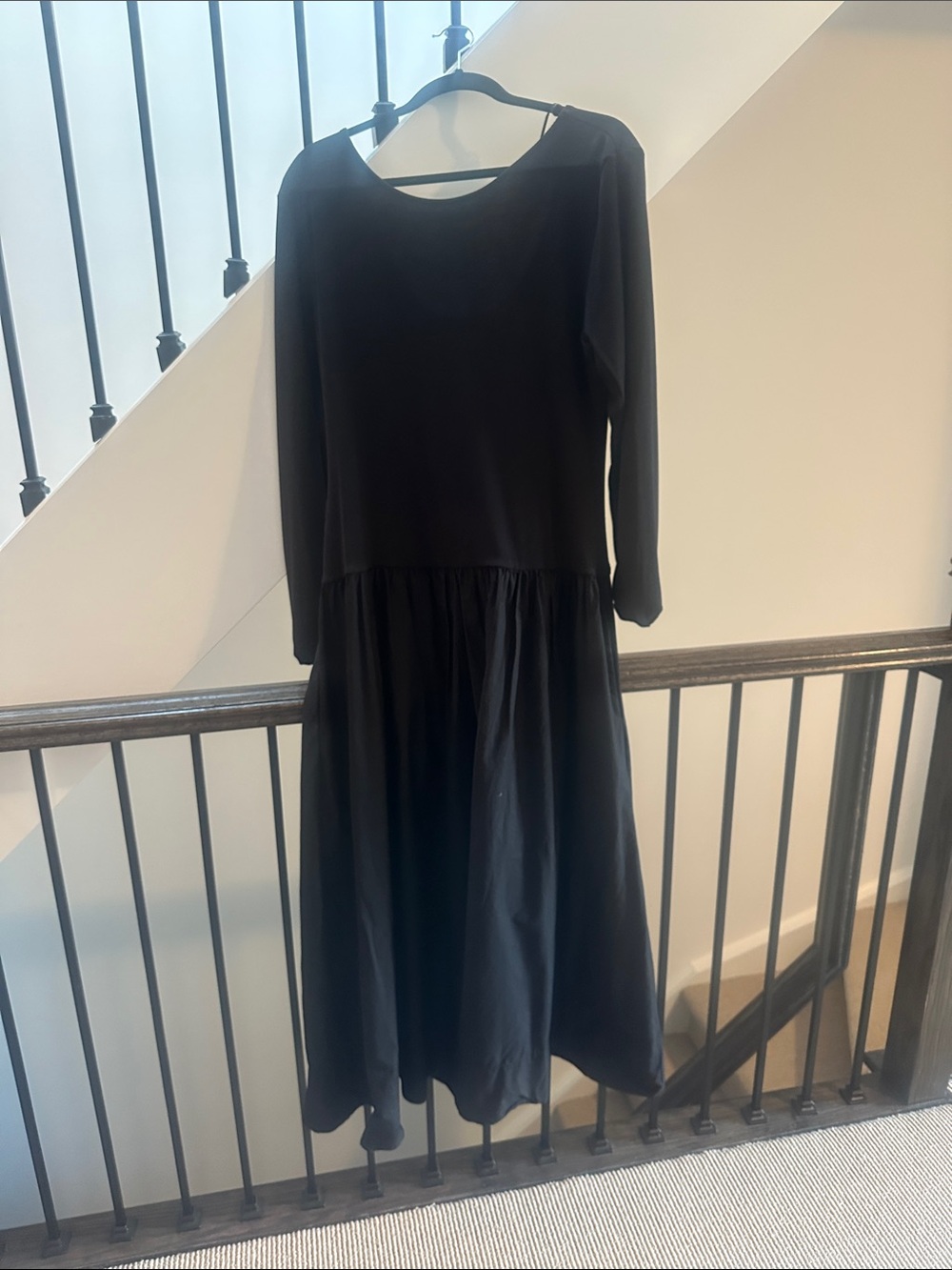 H&M Black Long Sleeve Gathered Waist Midi Dress